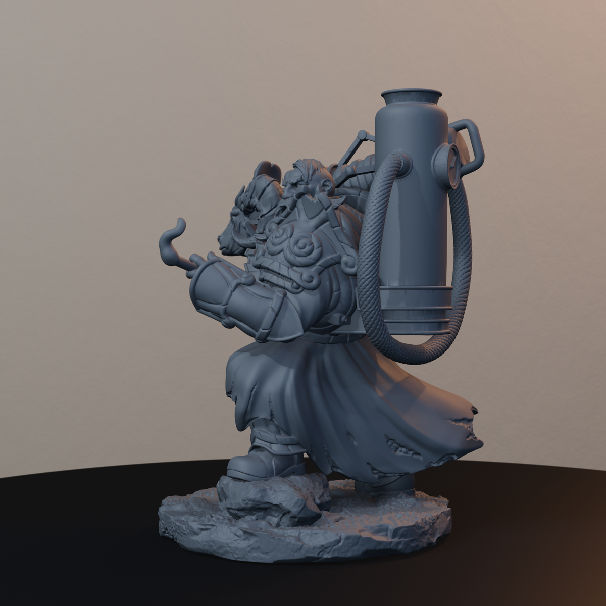 Steelbreaker Firespitters Dwarf Miniatures - Steelbreaker Firespitter Pose 02 - back left three-quarter view