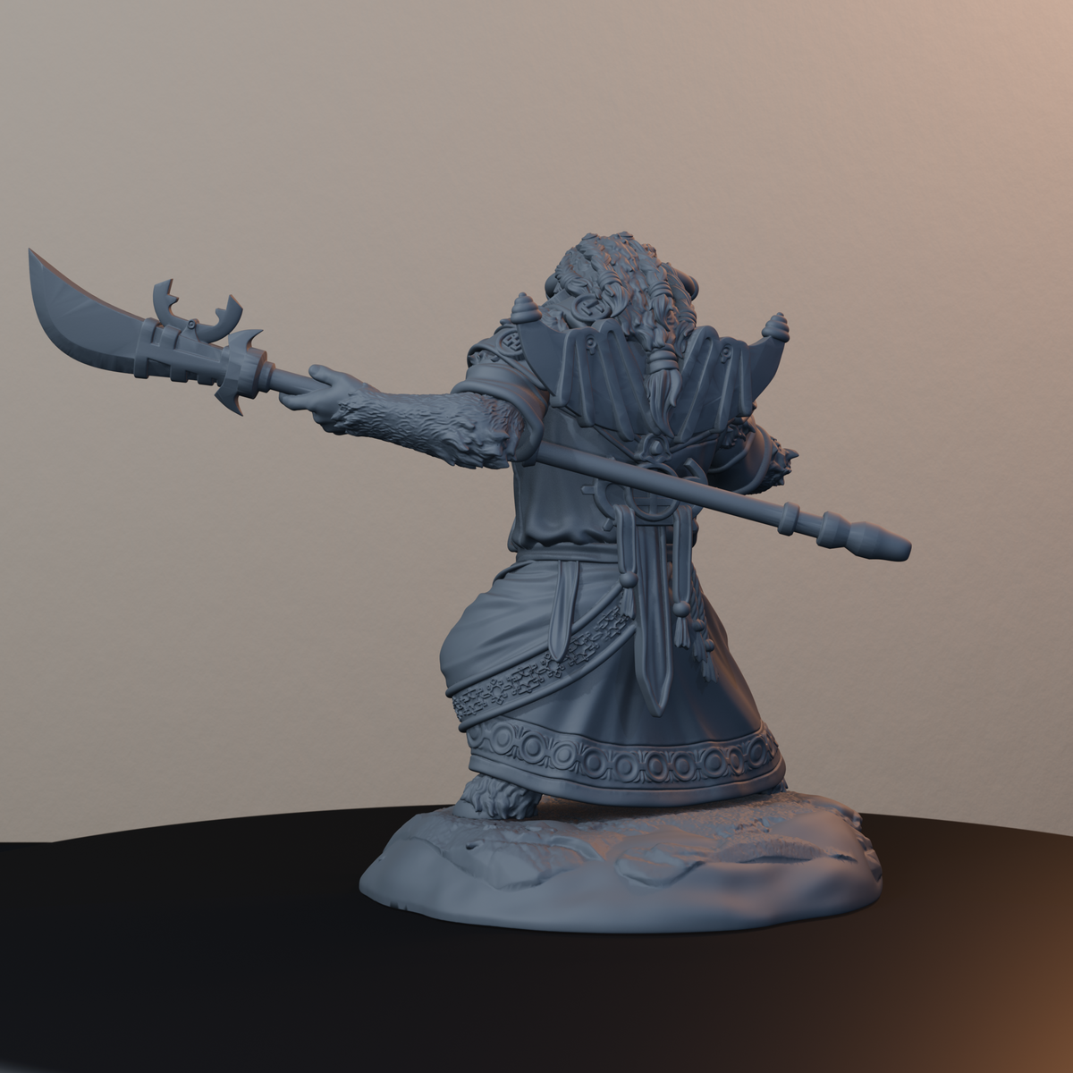 Yak Folk Fantasy Miniatures - Yak Folk Pose 02 - back left three-quarter view