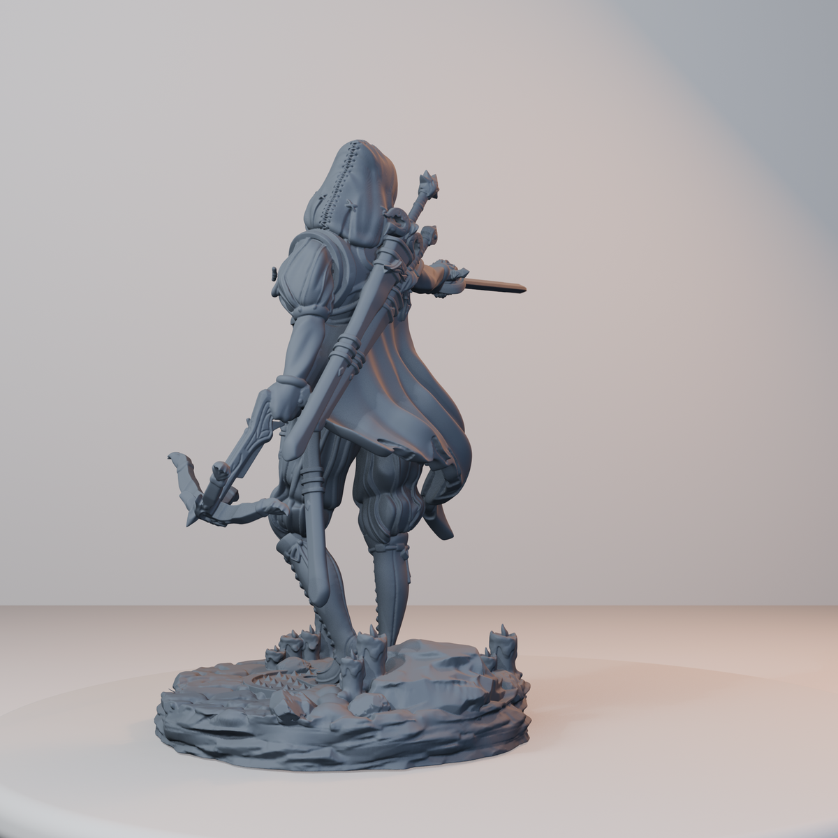 Archvillain Heroes Fantasy Miniatures - Isabetta of the Dawn (rapier,crossbow,hood) - back left three-quarter view