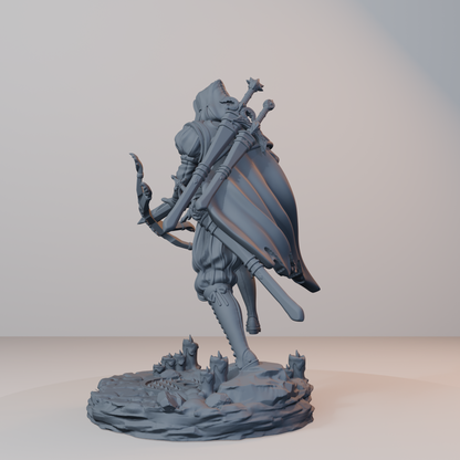 Archvillain Heroes Fantasy Miniatures - Isabetta of the Dawn (crossbow,hood) - back left three-quarter view