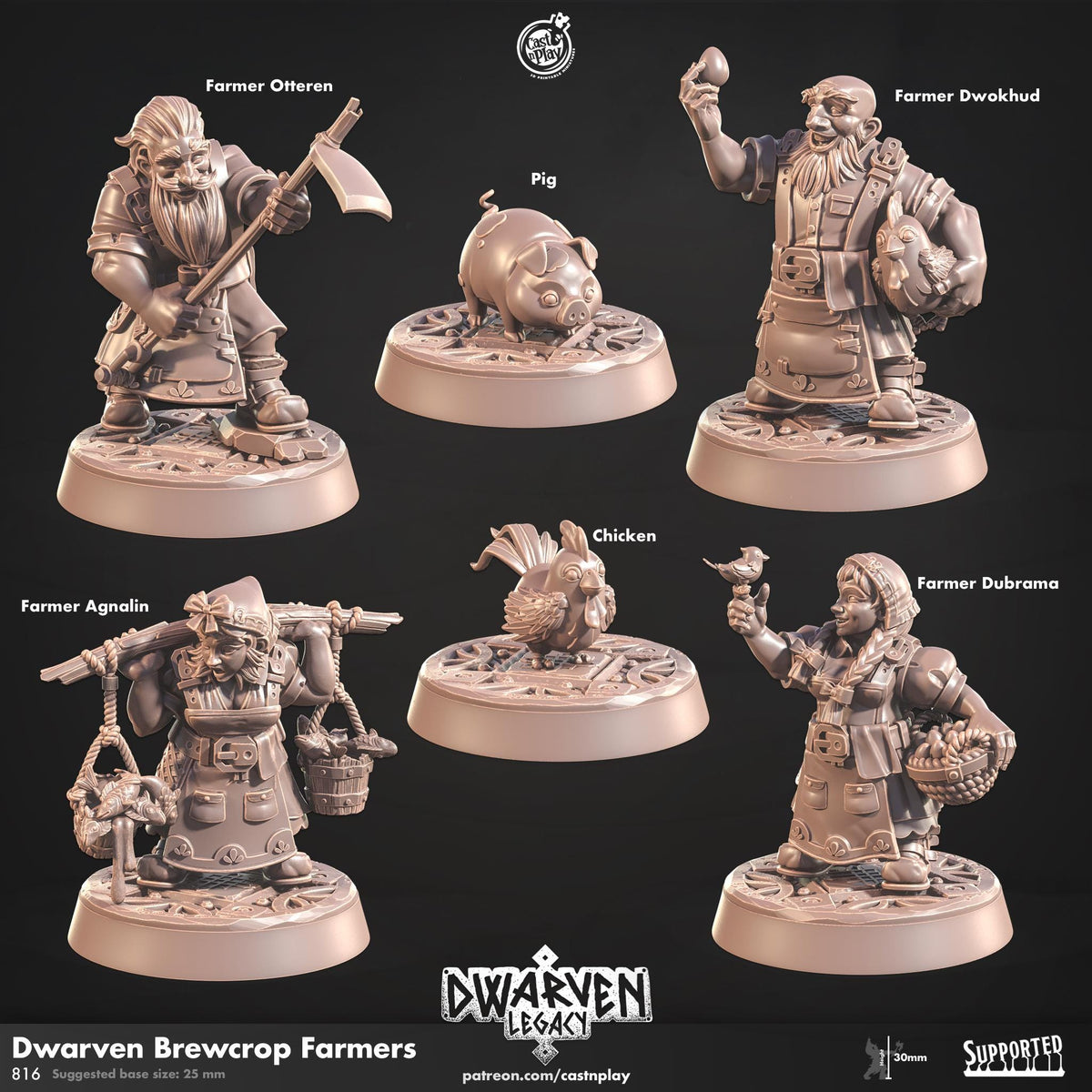 Dwarf Farmer Miniature - resin tabletop miniature front view