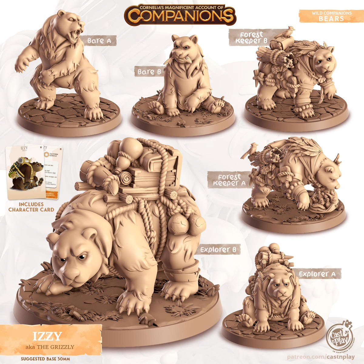 Grizzly Bear Animal Companion Miniature - resin tabletop miniature front view