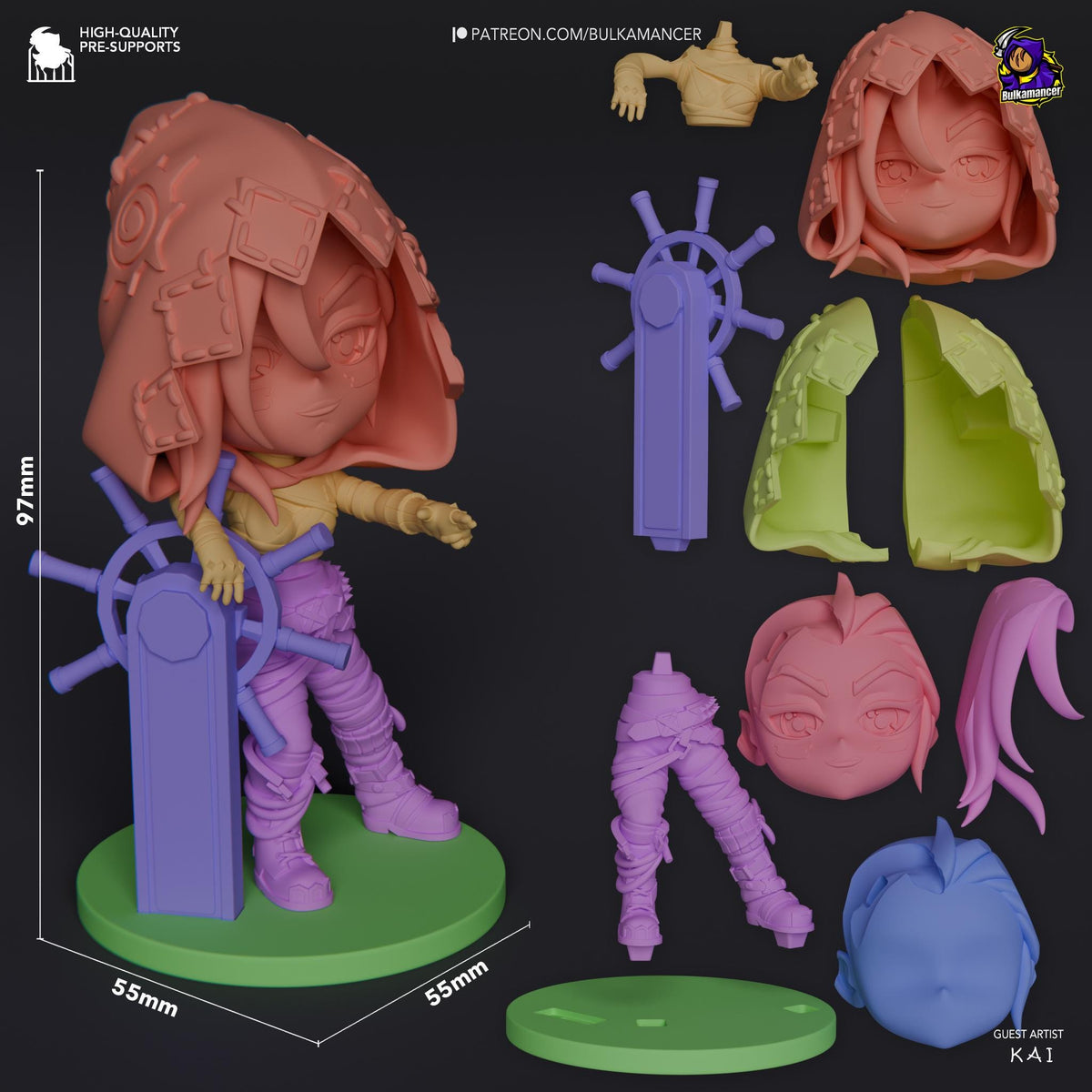 Jinx Fractured Chibi Figure - Arcane - paintable tabletop miniature product view