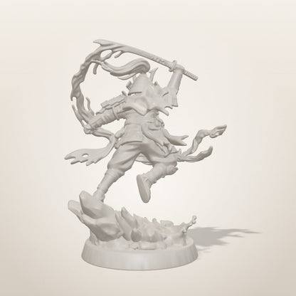 Blood Samurai miniature — rear studio render of the unpainted sculpt, Late Night Miniatures