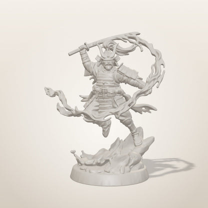 Blood Samurai miniature — front studio render of the unpainted sculpt, Late Night Miniatures