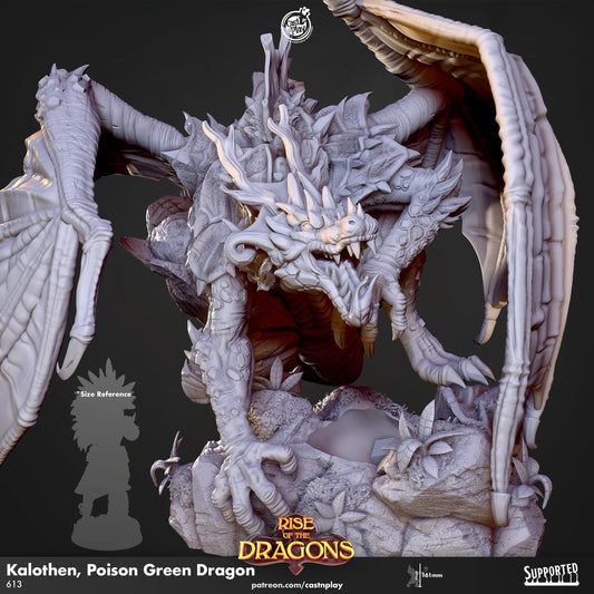 Green Poison Dragon Large Miniature - resin tabletop miniature front view