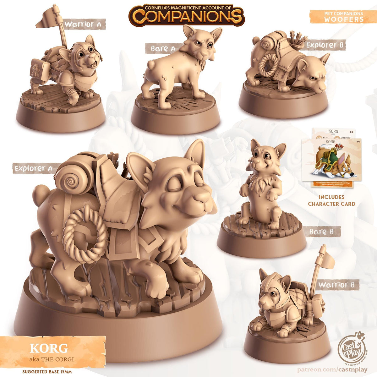 Corgi Dog Animal Companion Miniature - resin tabletop miniature front view