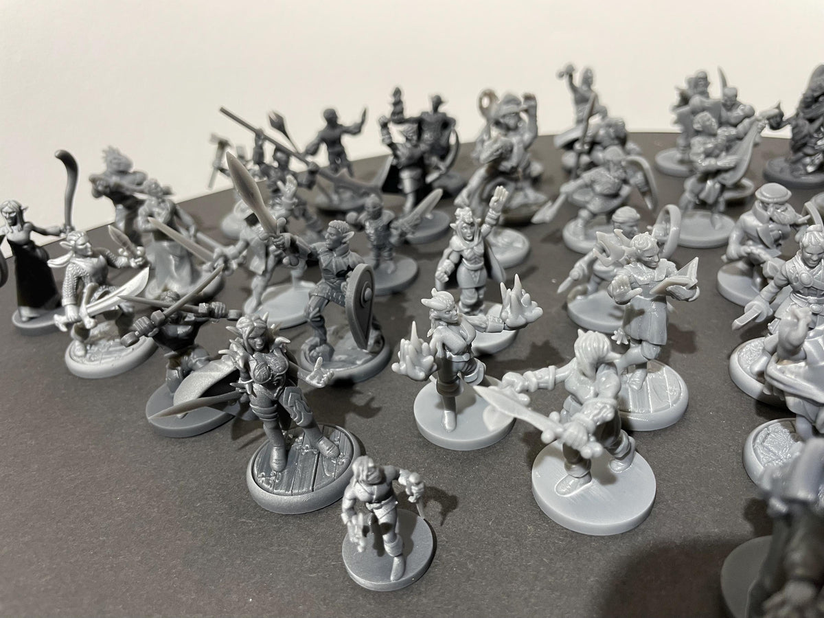 47 Miniature Set - Various Races and Classes - resin tabletop miniature front view