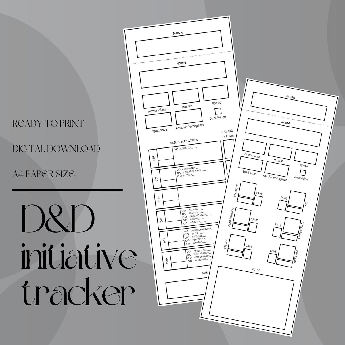 Fillable Initiative Tracker Cards - digital download preview