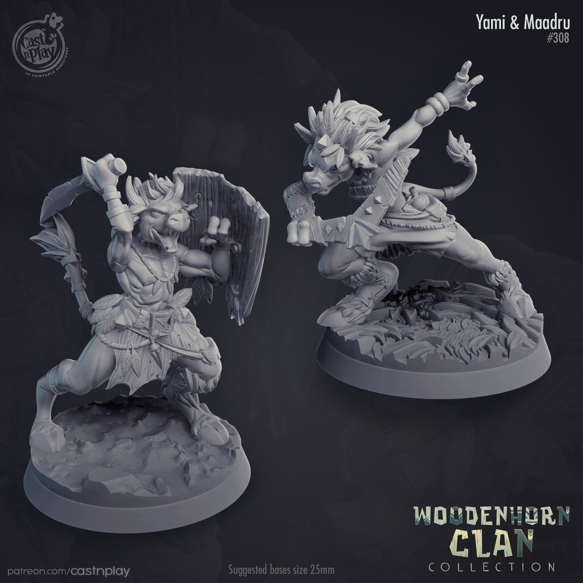 Female Minotaur Fighter Miniature - resin tabletop miniature front view