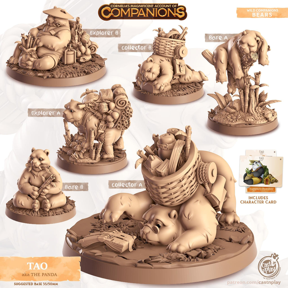 Panda Animal Companion Miniature - resin tabletop miniature front view