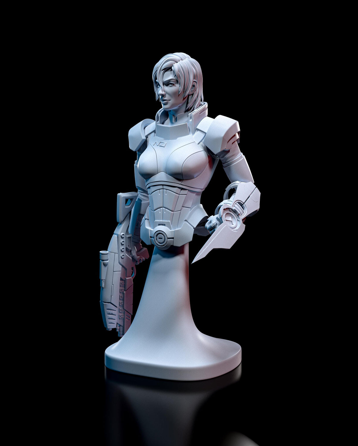 Commander Shepard female Bust - Mass Effect - 3D printed miniature detail view