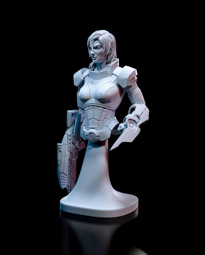 Commander Shepard female Bust - Mass Effect - 3D printed miniature detail view