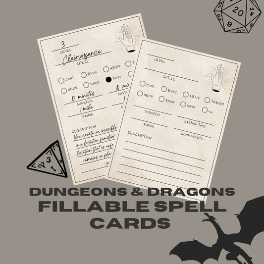 Fillable Spell Cards - digital download preview