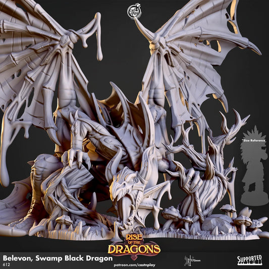 Black Swamp Dragon Large Miniature - resin tabletop miniature front view