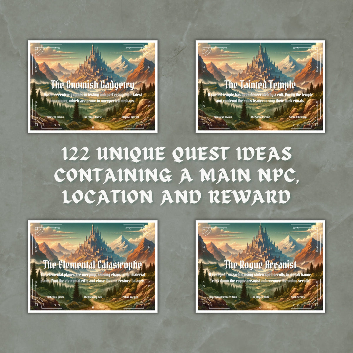 Quest Ideas Cards - printable tabletop RPG resource preview