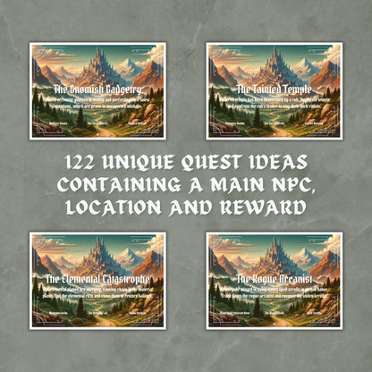 Quest Ideas Cards - printable tabletop RPG resource preview