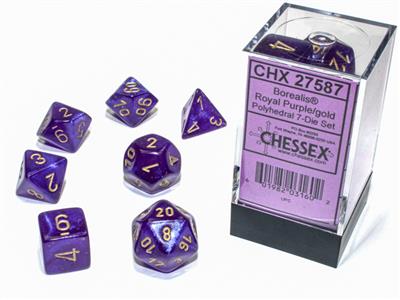 Chessex Borealis Royal Purple/gold Luminary Polyhedral 7-Dice Set