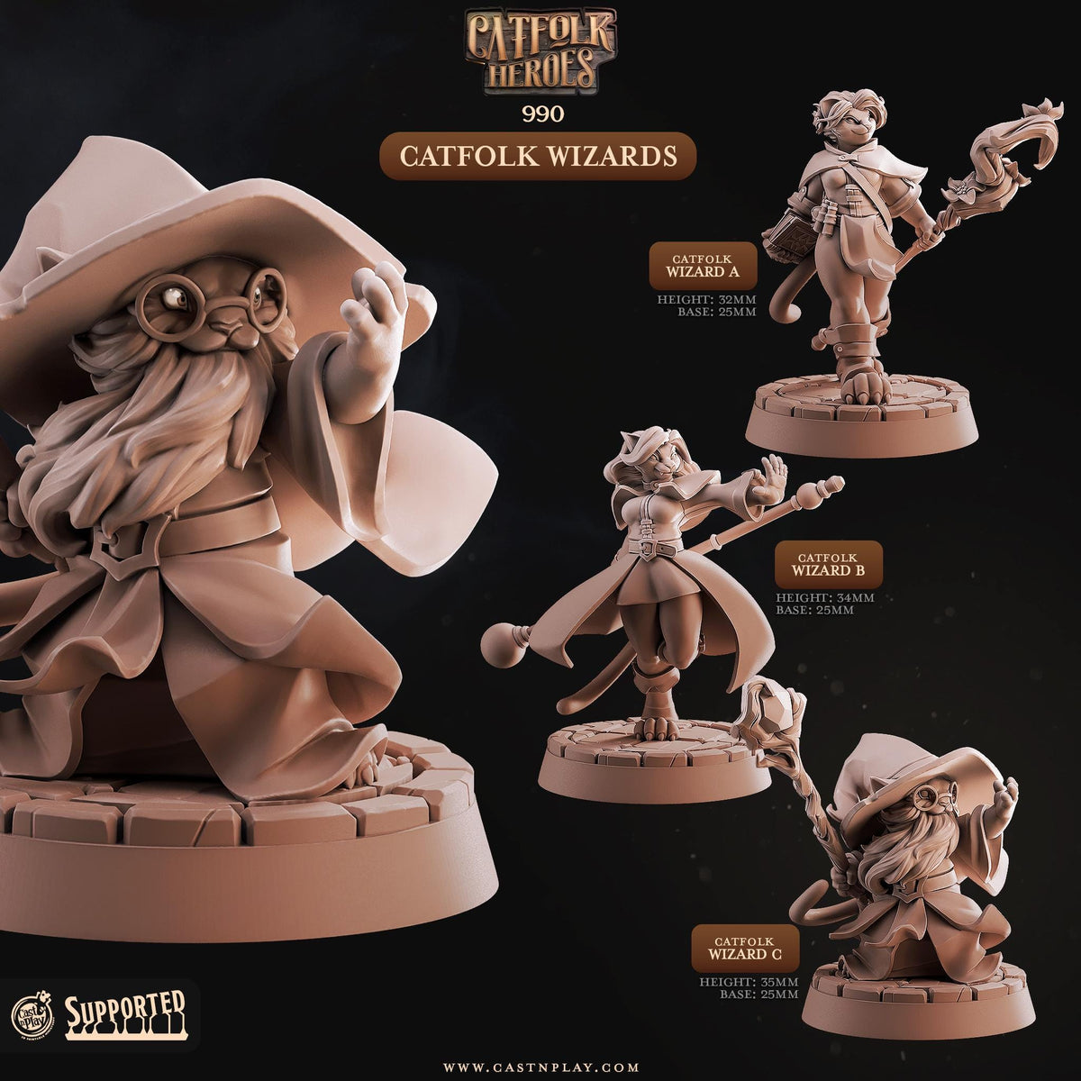 Tabaxi Wizard Miniature - resin tabletop miniature front view