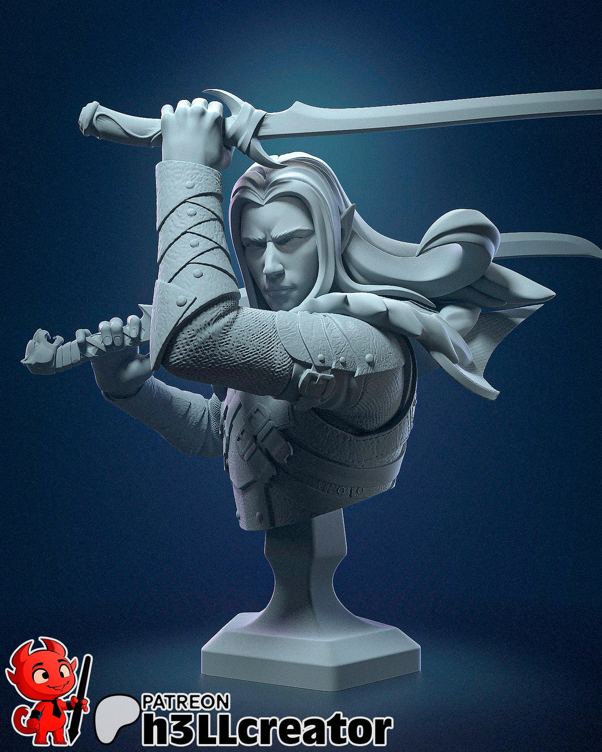 Drizzt Do'Urden Bust - resin tabletop miniature front view