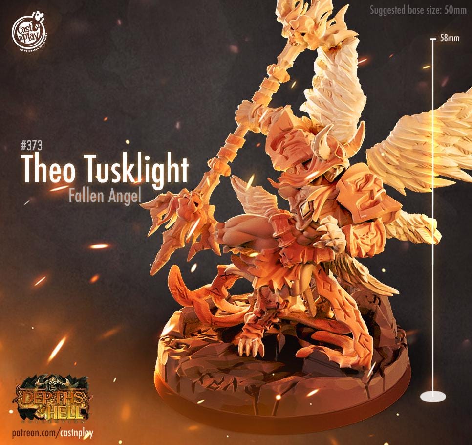 Fallen Angel Miniature - resin tabletop miniature alternate angle