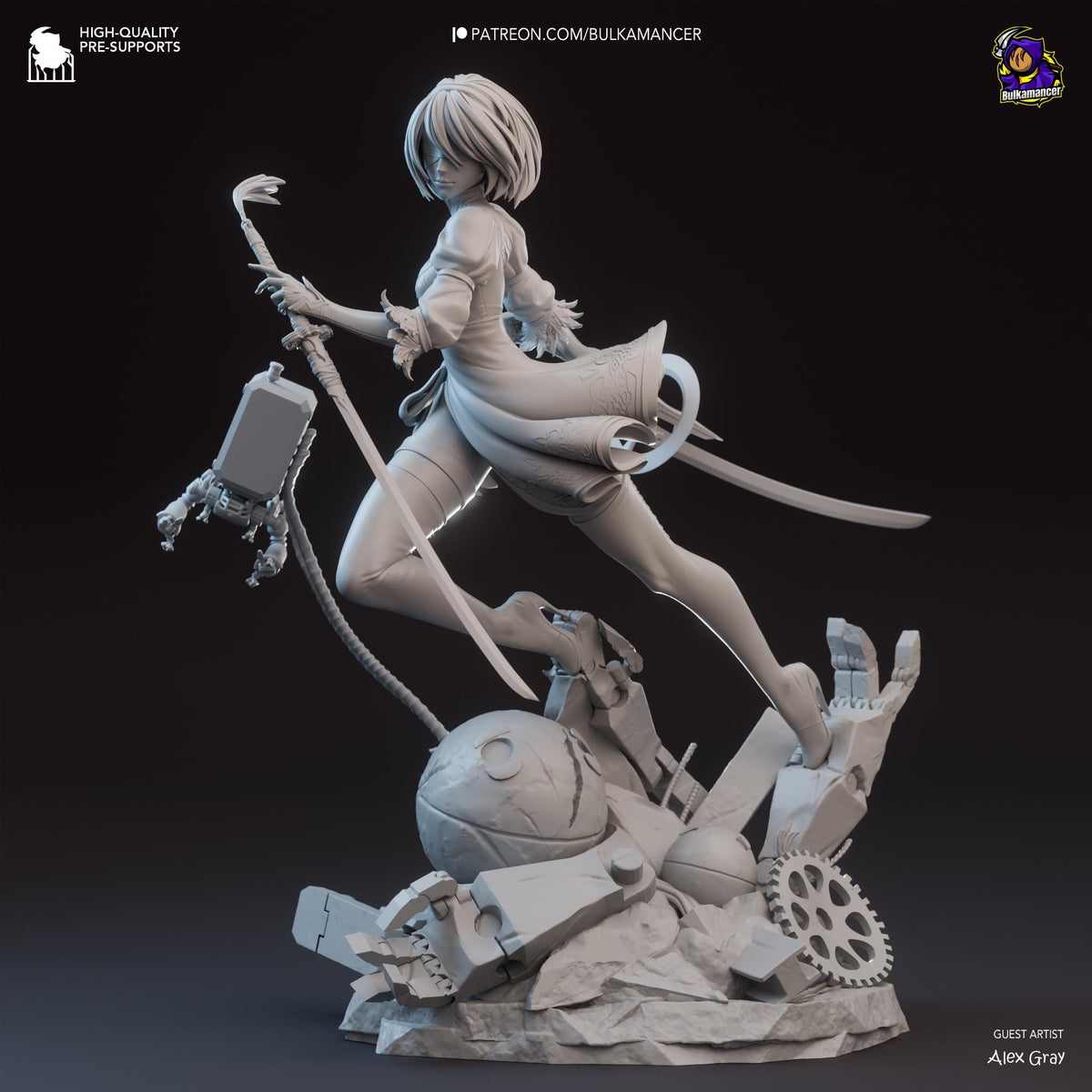 2B Figure - NieR: Automata - 3D printed miniature detail view