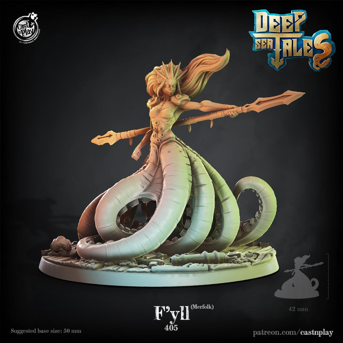 Merfolk Miniature - resin tabletop miniature front view