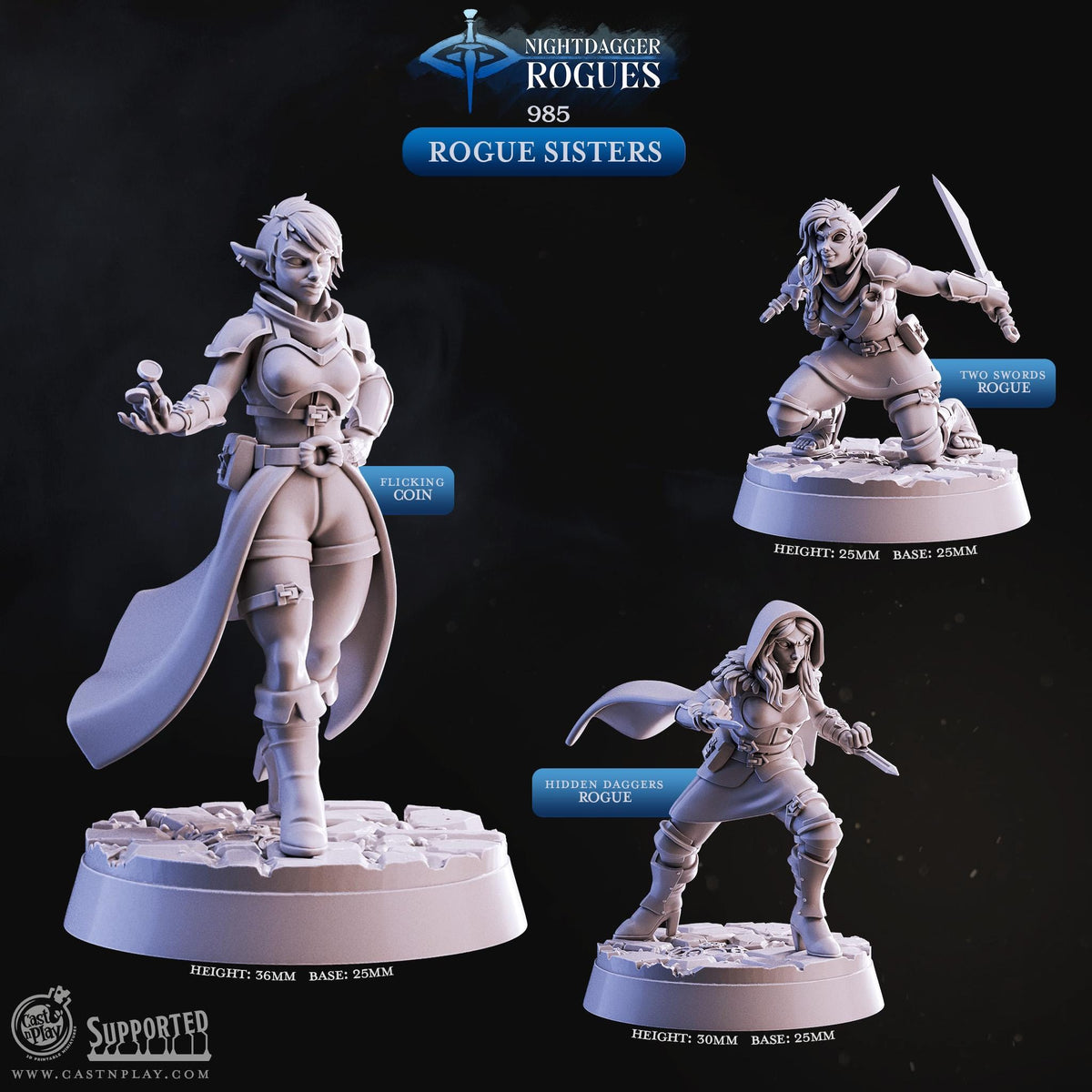 Elf Rogue Miniature - resin tabletop miniature alternate angle