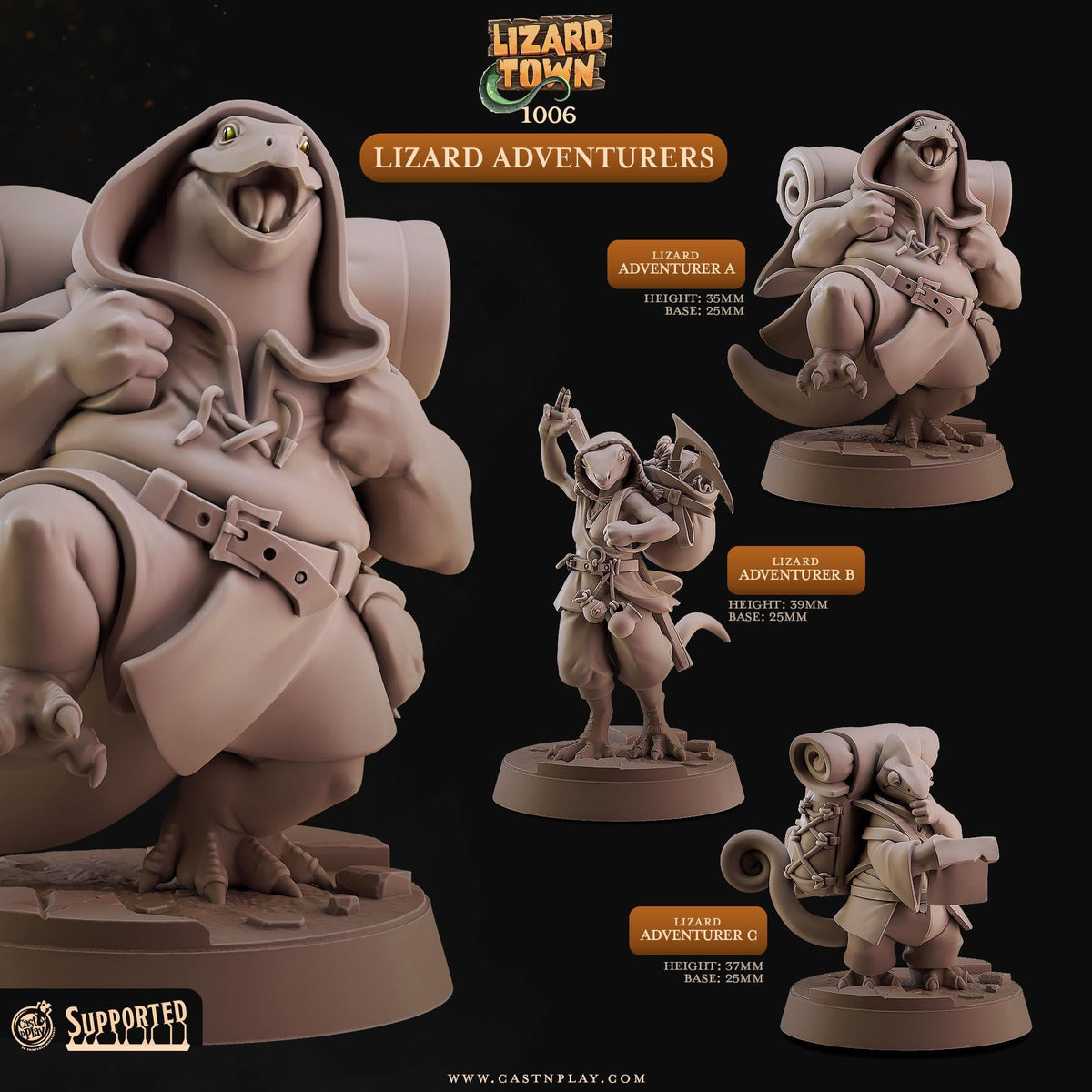 Lizardfolk Explorer Miniature - resin tabletop miniature front view