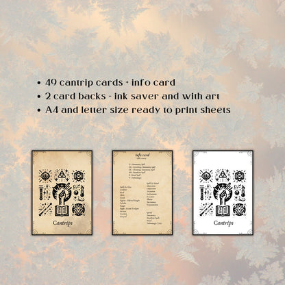 Cantrip Cards - printable tabletop RPG resource preview