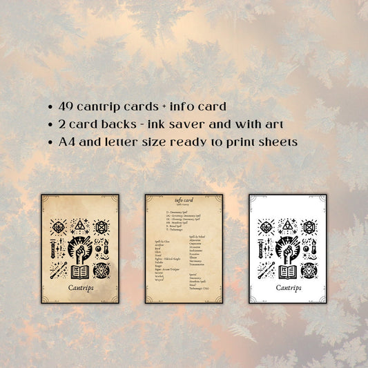 Cantrip Cards - printable tabletop RPG resource preview
