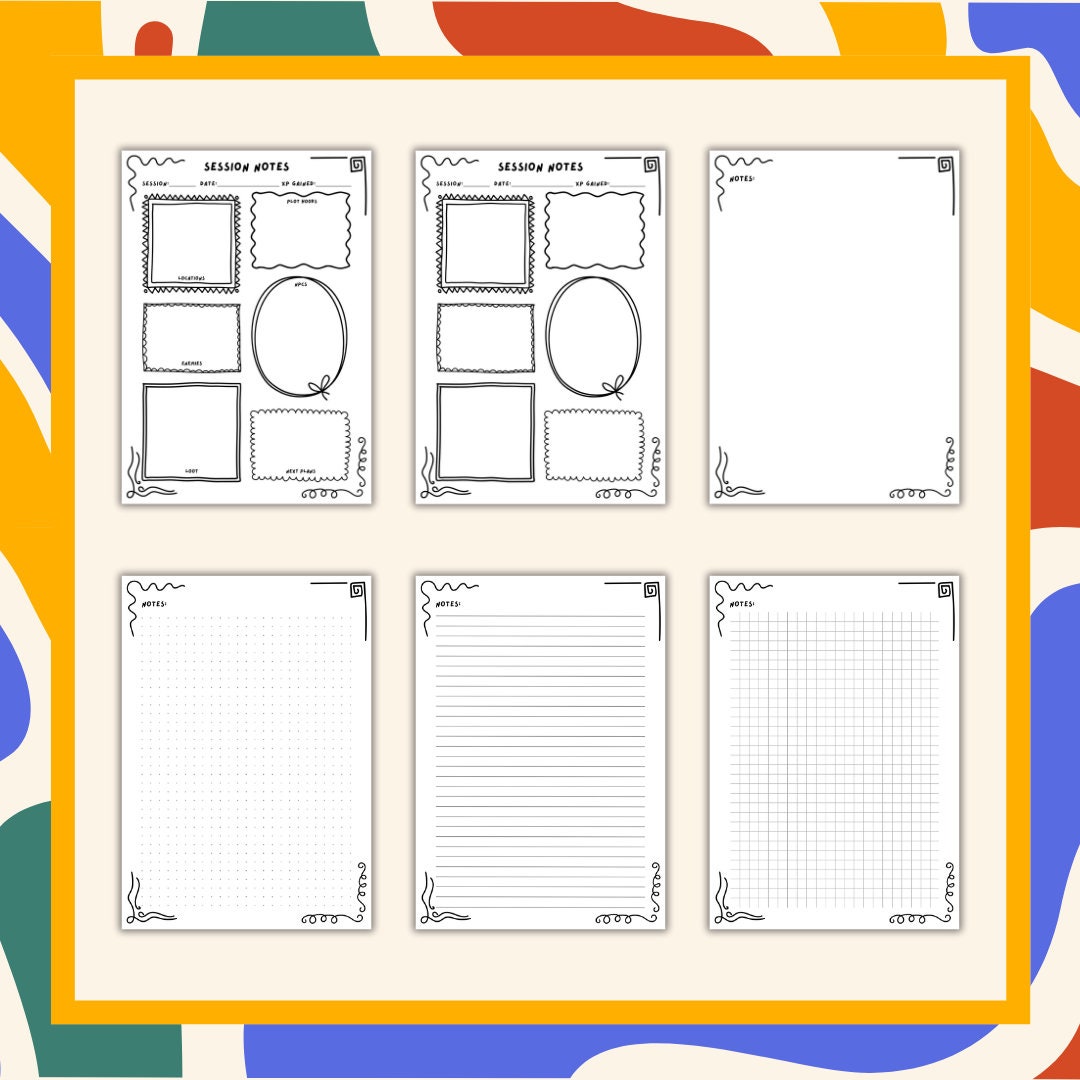 Session Notes - printable tabletop RPG resource preview