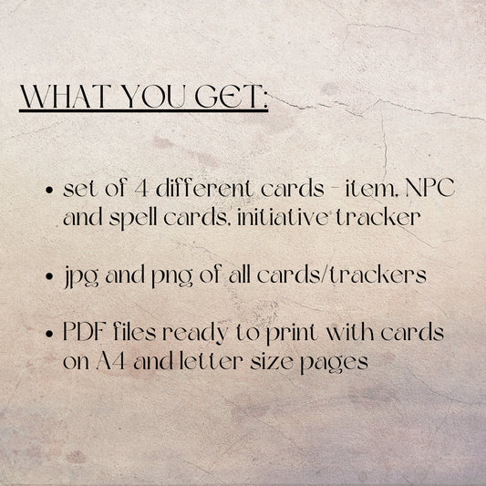 Fillable Cards Set - printable tabletop RPG resource preview