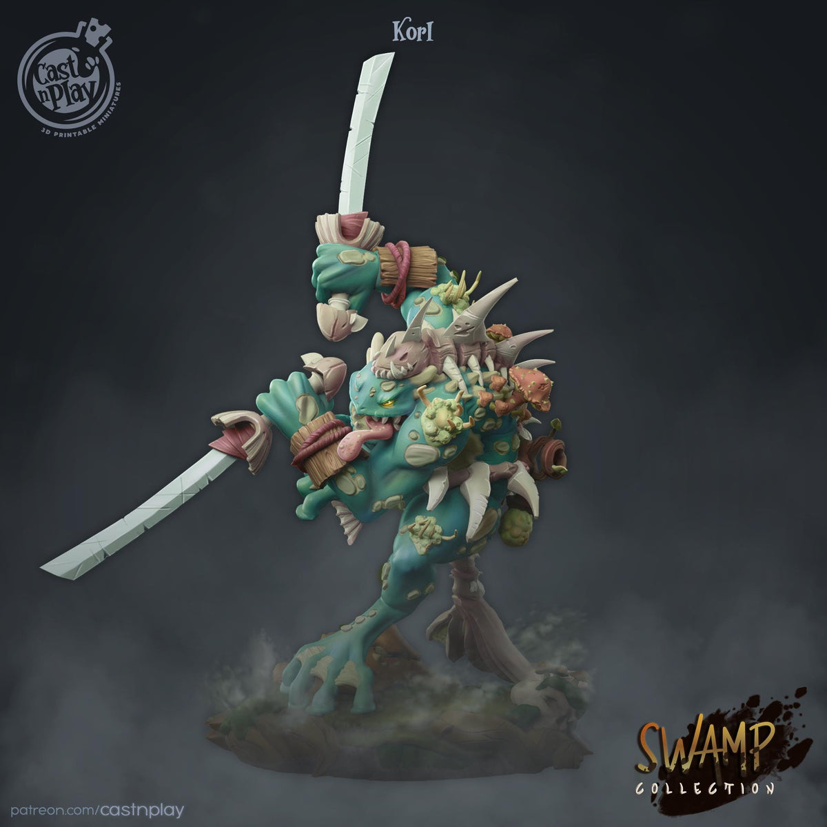 Grung Paladin Miniature - resin tabletop miniature front view