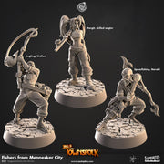 Fishermen Townsfolk Miniature Set - resin tabletop miniature front view