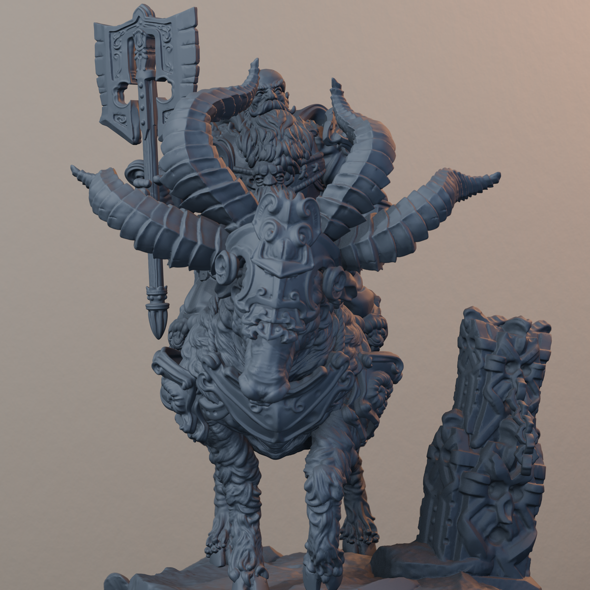 Steelbreaker Warriors Ram Riders Dwarf Miniatures - Steelbreaker Ram Rider Pose 02 - detail upper view
