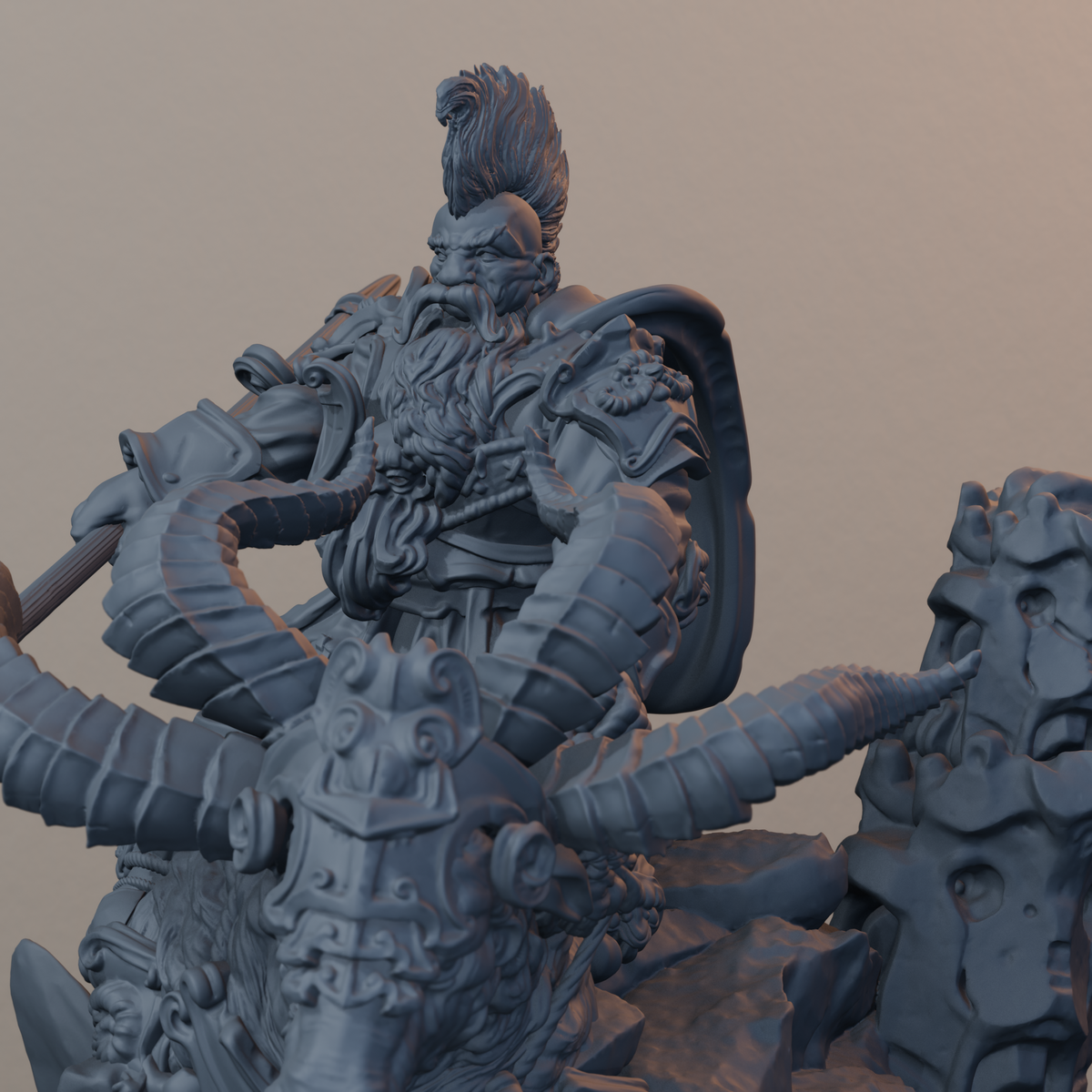 Steelbreaker Warriors Ram Riders Dwarf Miniatures - Steelbreaker Ram Rider Pose 03 - detail upper view