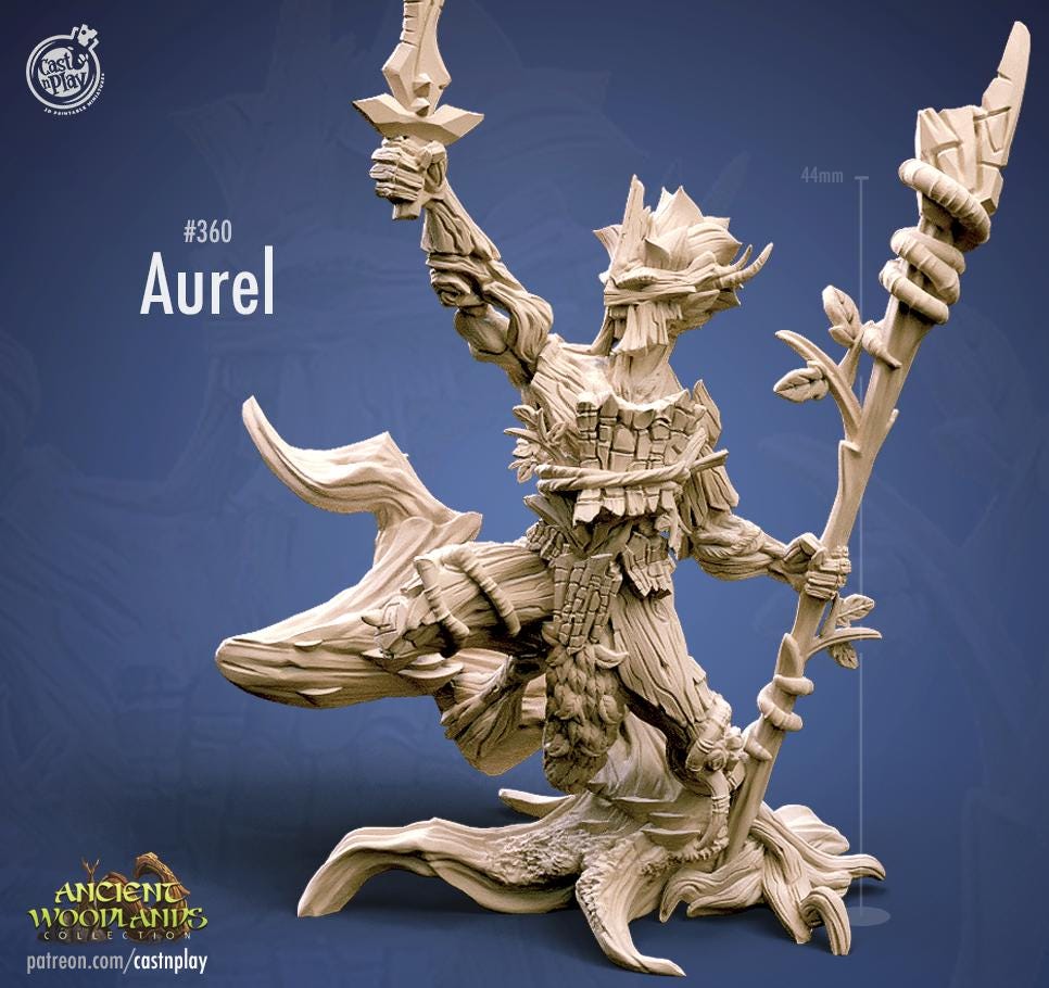 Wood Elf Druid Miniature - resin tabletop miniature alternate angle