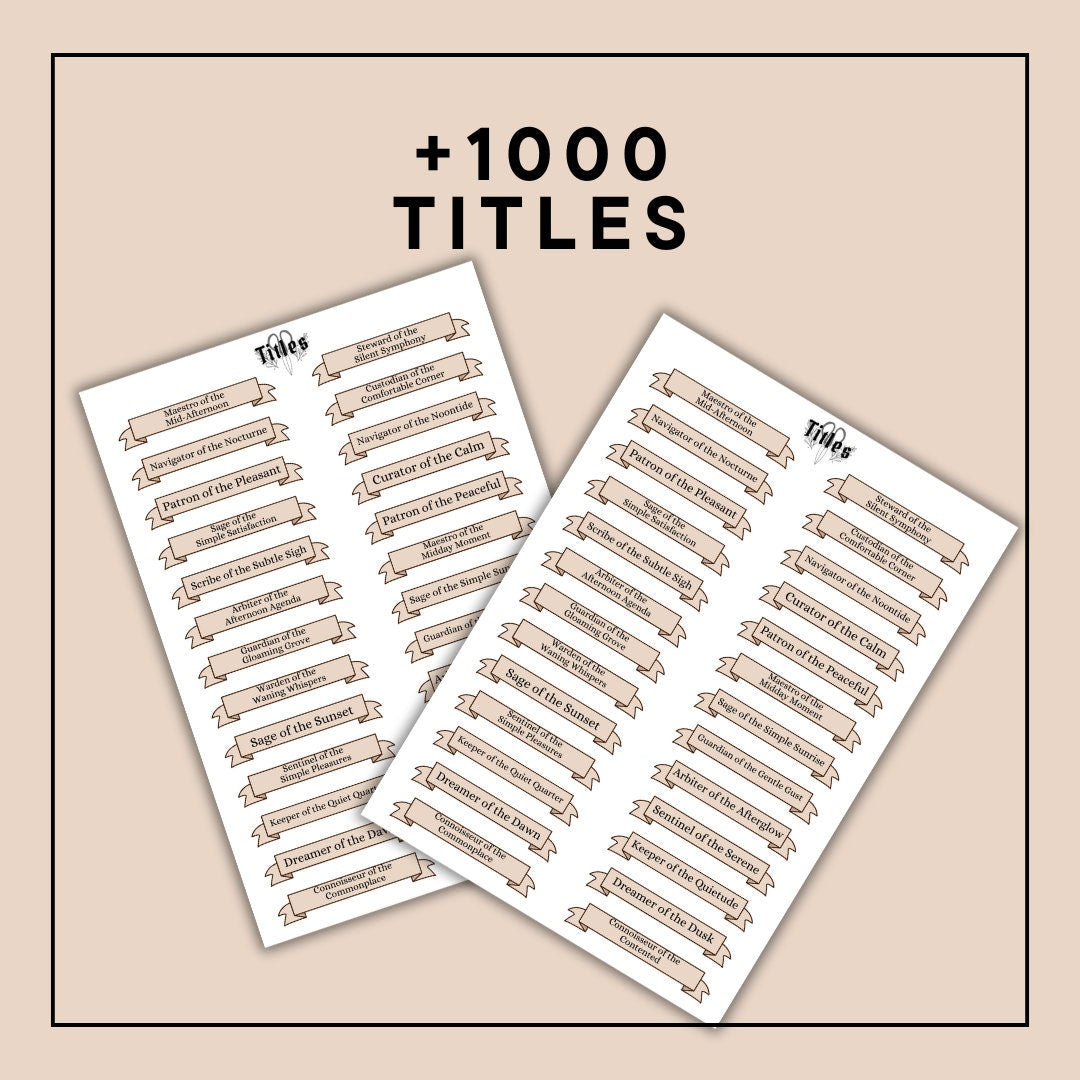 Ultimate Printable Titles Set for TTRPGs - digital download preview
