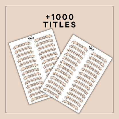 Ultimate Printable Titles Set for TTRPGs - digital download preview