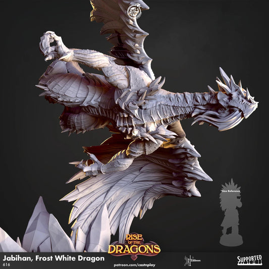 White Frost Dragon Large Miniature - resin tabletop miniature front view