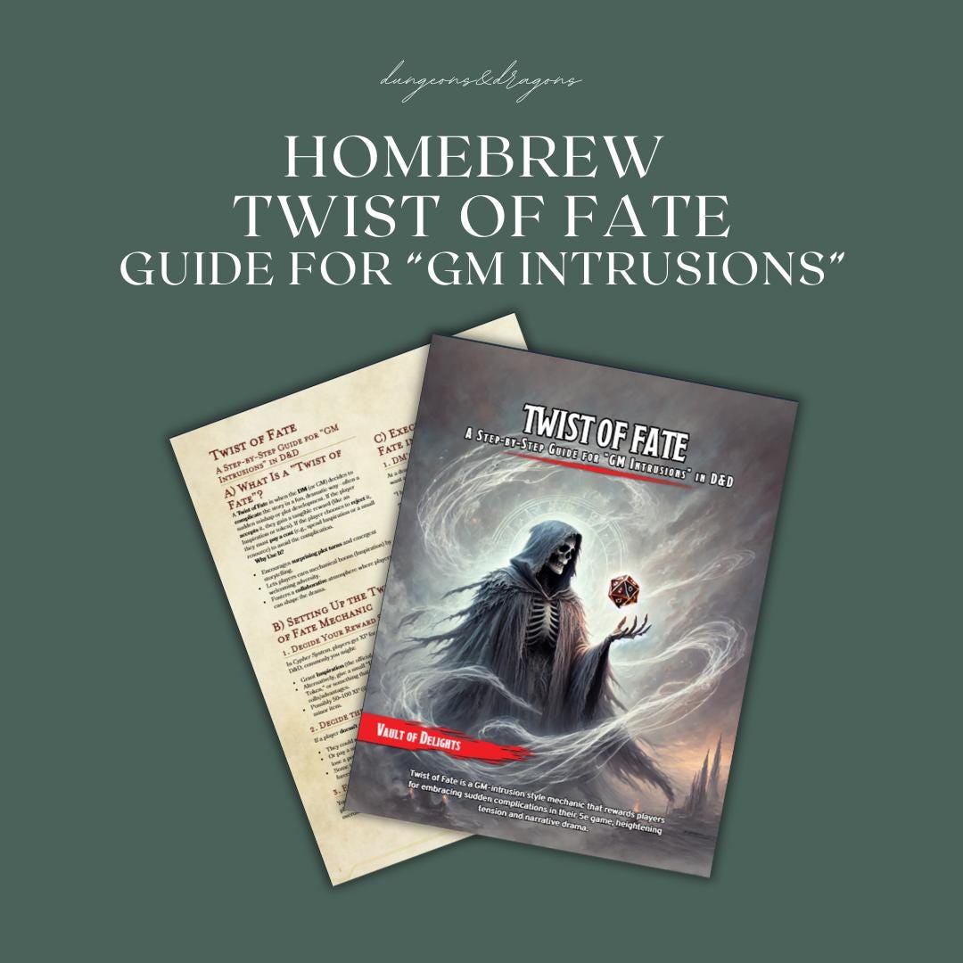 Twist of Fate Homebrew Cheat Sheet - digital download preview