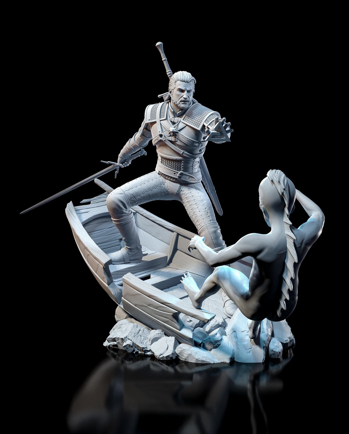 Geralt of Rivia The Witcher Figure - 3D printed miniature detail view