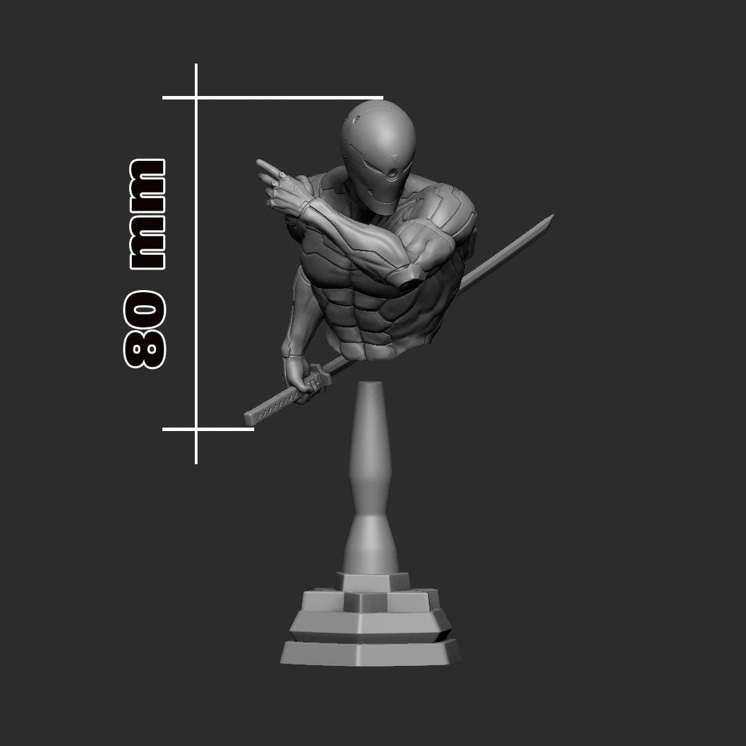 Gray Fox Metal Gear Bust - 3D printed miniature detail view
