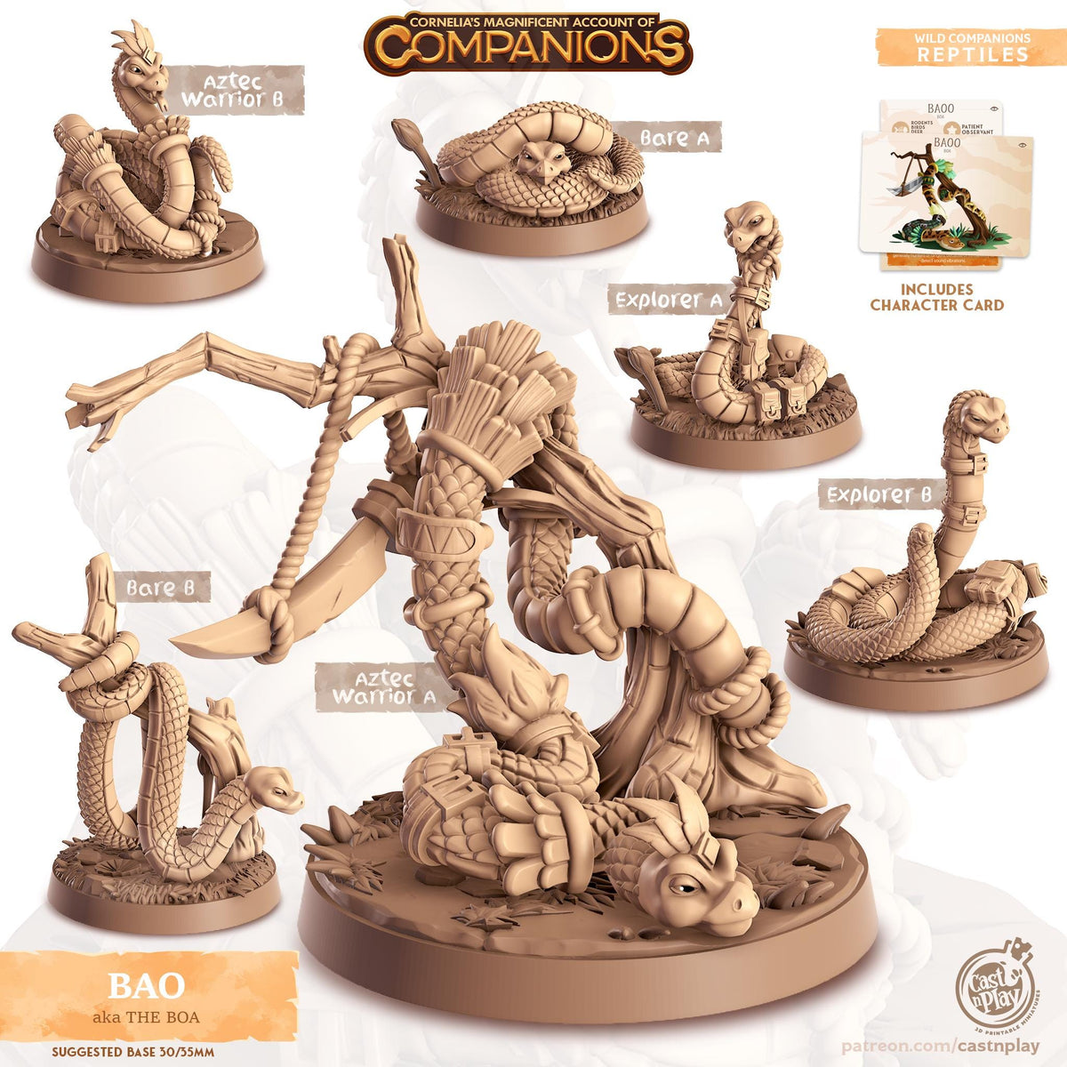 Boa Snake Animal Companion Miniature - resin tabletop miniature front view