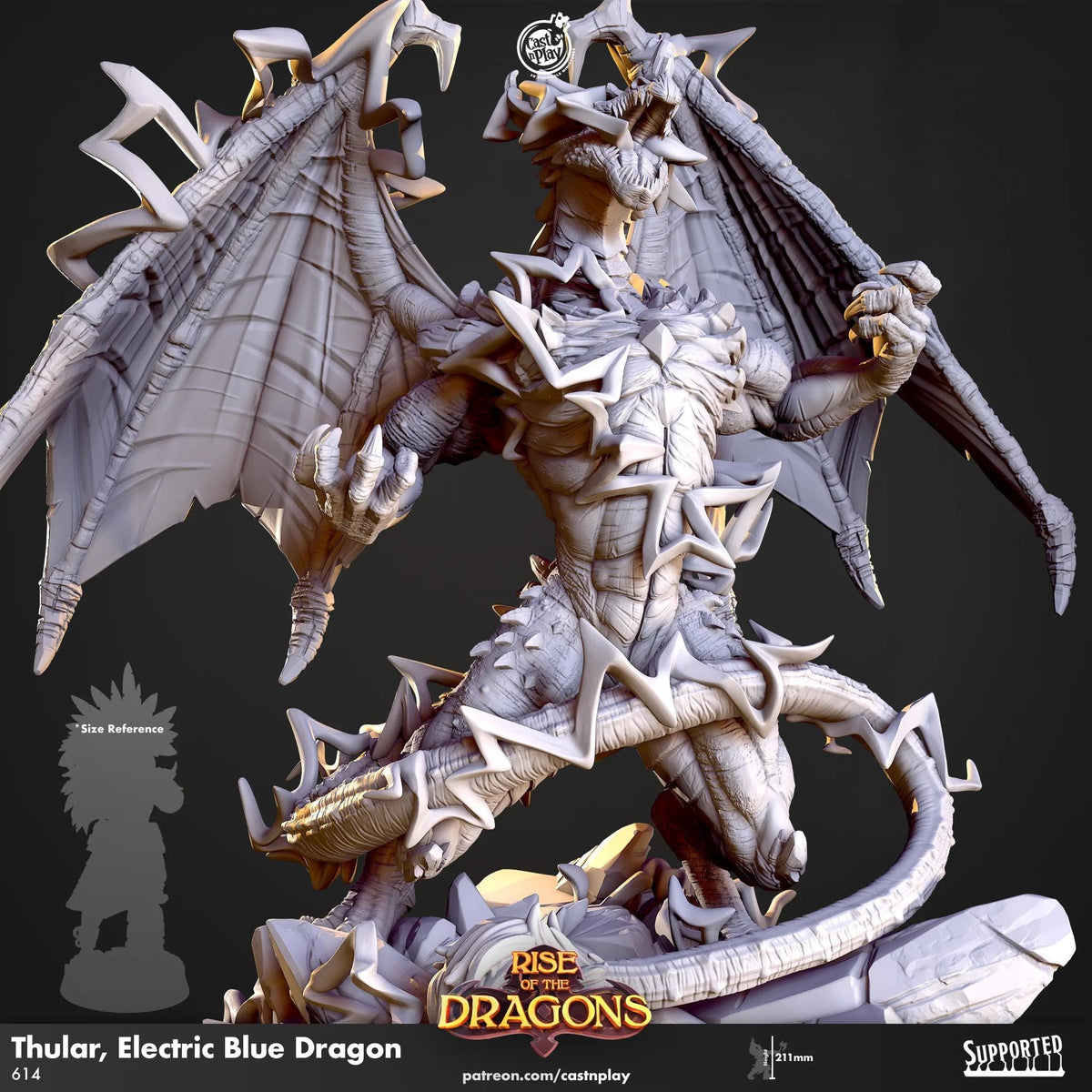 Blue Thunder Dragon Large Miniature - resin tabletop miniature front view