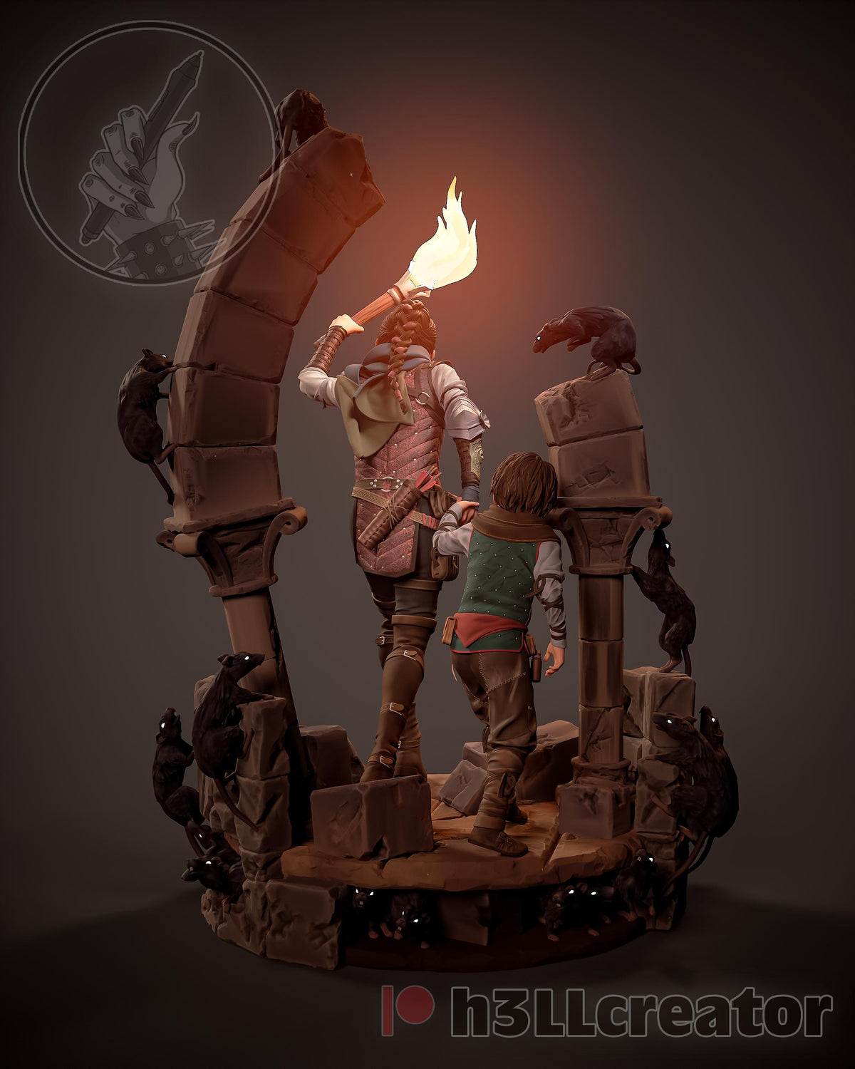 Amicia and Hugo A Plague Tale Figure - 3D printed miniature detail view
