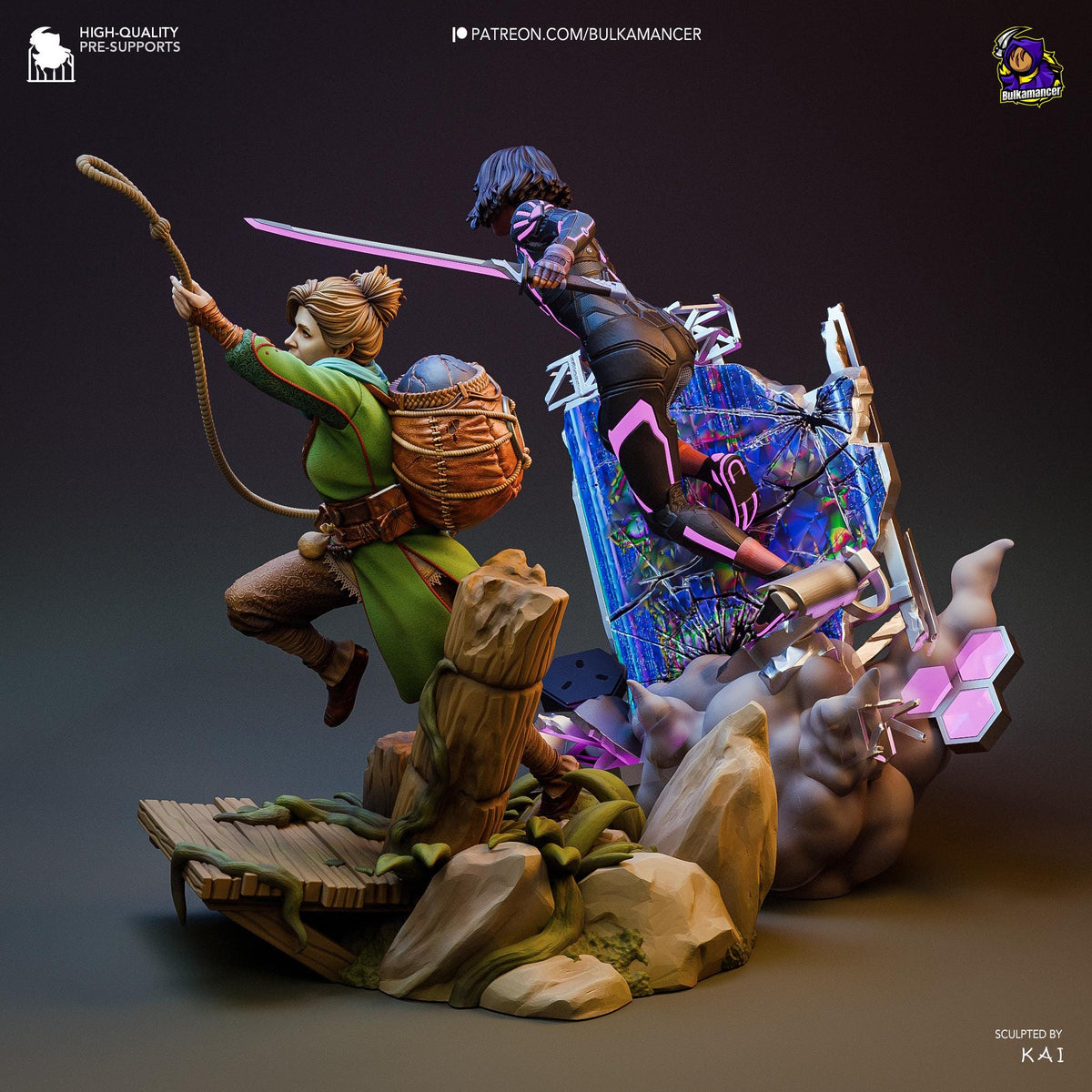 Mio and Zoe Split Fiction Diorama Figure - resin tabletop miniature alternate angle