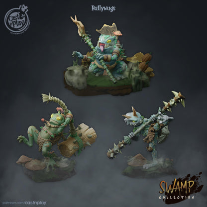 Grung, Frogfolk Monk, Sorcerer & Barbarian Miniature Set - resin tabletop miniature front view
