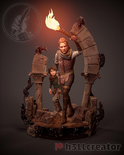Amicia and Hugo A Plague Tale Figure - resin tabletop miniature alternate angle